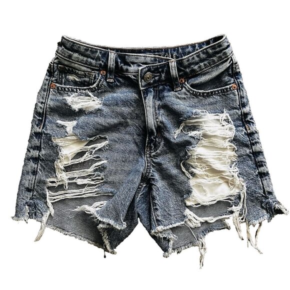 AE Ripped Jean Shorts Size 0 | 4” Inseam Distressed - Picture 1 of 7